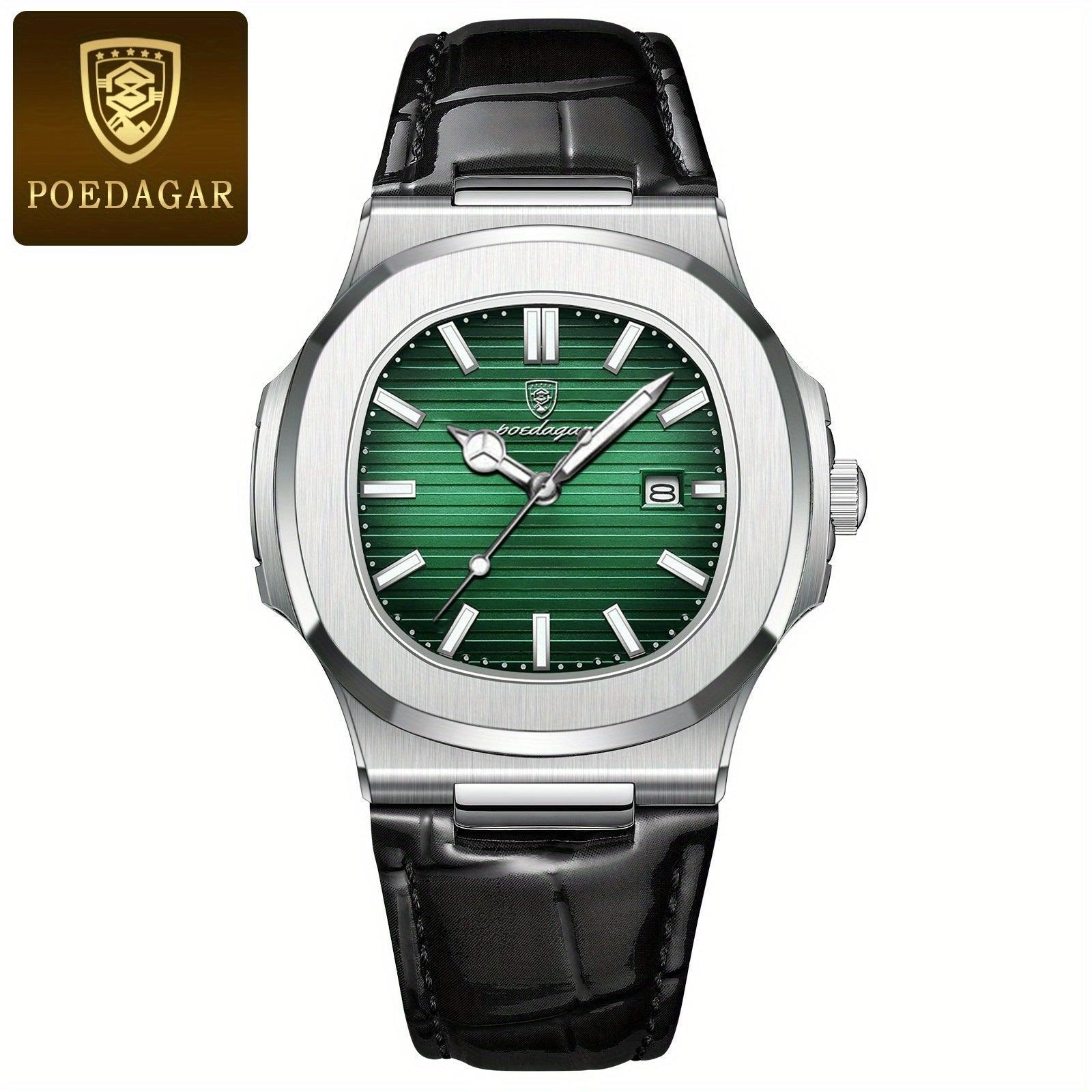 watches : Herenhorloge Zwart RVS 42mm - Modern Polshorloge met Datum voor Mannen in Groen Zwart van Pantino