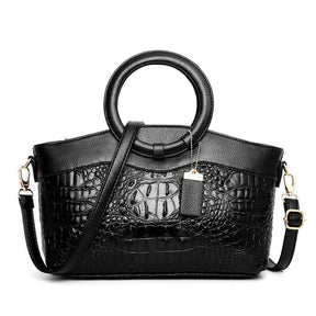 bags : Handtas Dames Karamelbruin - LuxeCroco - Luxe Handtassen voor in Schitterend zwart van Pantino