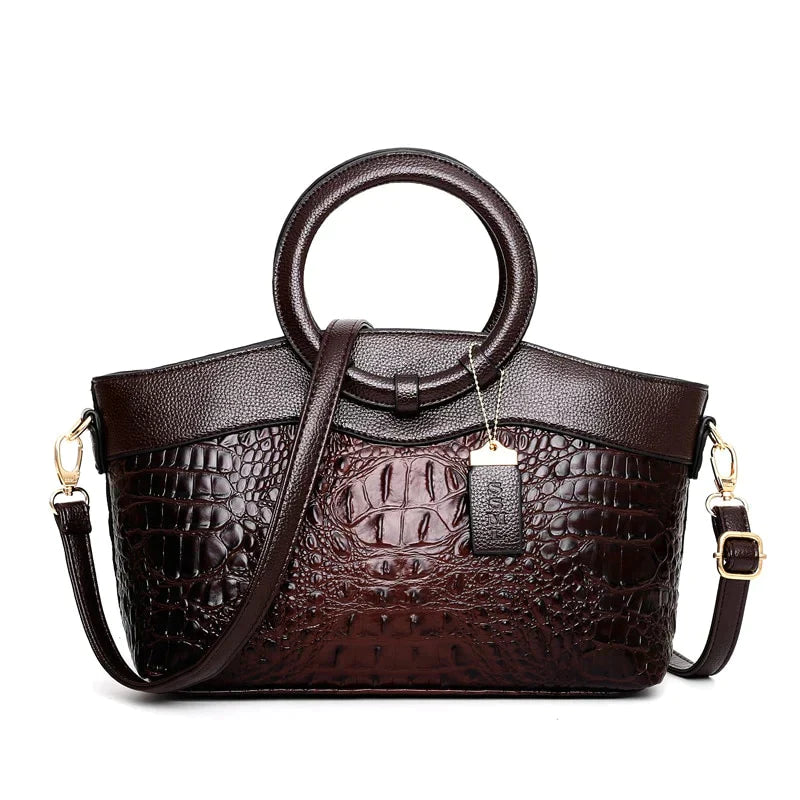 bags : Handtas Dames Karamelbruin - LuxeCroco - Luxe Handtassen voor in Mokka bruin van Pantino