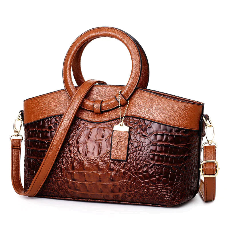 bags : Handtas Dames Karamelbruin - LuxeCroco - Luxe Handtassen voor in Karamelbruin van Pantino