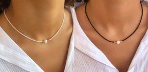 Necklace : Ketting Heren - Pocket Pearl - Met Natuurlijke Parels in Zwart + wit (1+1 gratis) van Pantino