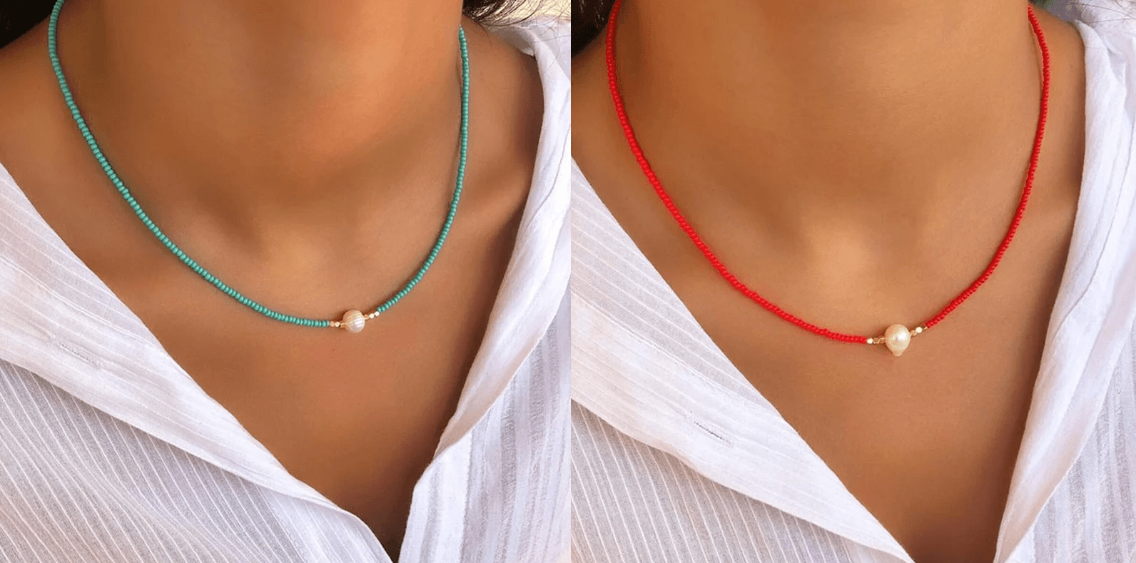Necklace : Ketting Heren - Pocket Pearl - Met Natuurlijke Parels in Turkoois + rood (1+1 gratis) van Pantino