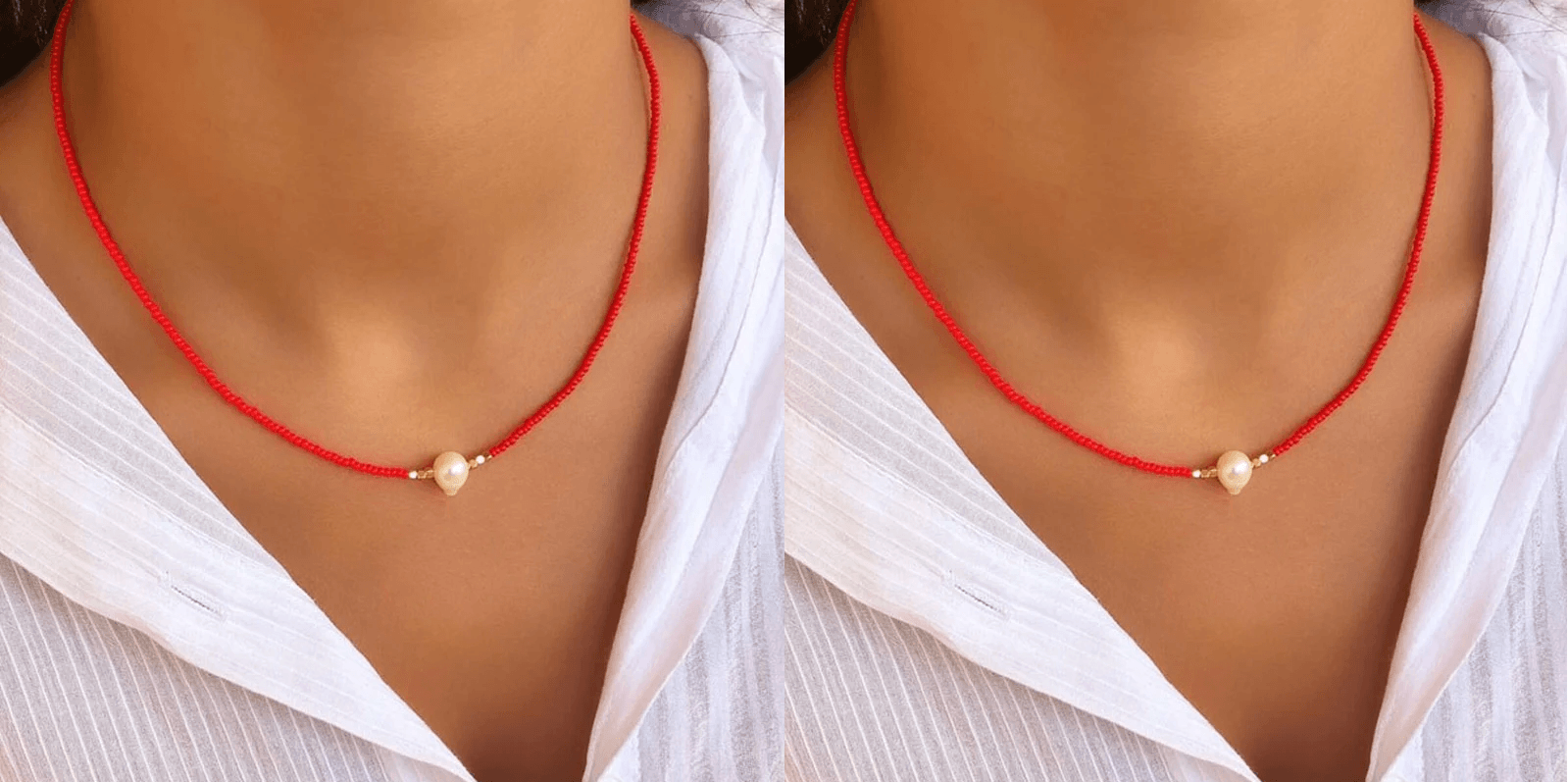 Necklace : Ketting Heren - Pocket Pearl - Met Natuurlijke Parels in Rood + Rood (1+1 gratis) van Pantino
