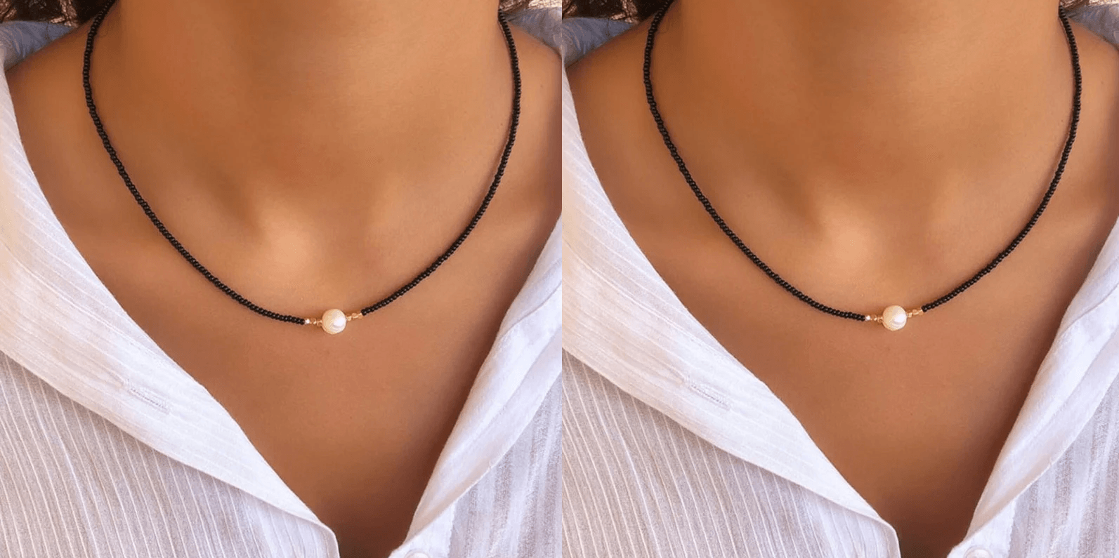 Necklace : Ketting Heren - Pocket Pearl - Met Natuurlijke Parels in Zwart + Zwart (1+1 gratis) van Pantino