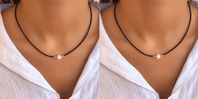Necklace : Ketting Heren - Pocket Pearl - Met Natuurlijke Parels in Zwart + Zwart (1+1 gratis) van Pantino