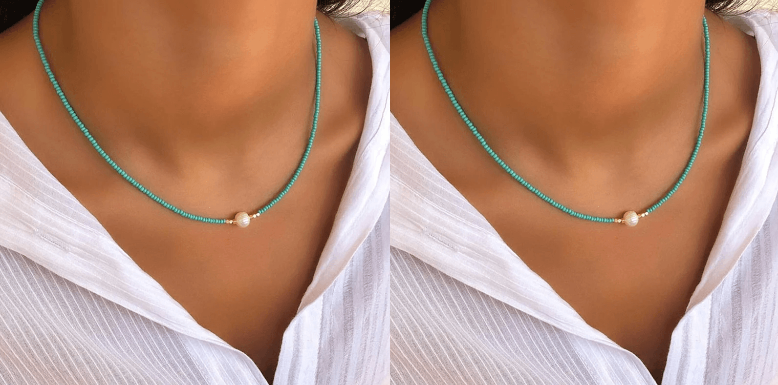 Necklace : Ketting Heren - Pocket Pearl - Met Natuurlijke Parels in Turkoois + Turkoois (1+1 gratis) van Pantino