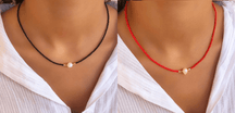 Necklace : Ketting Heren - Pocket Pearl - Met Natuurlijke Parels in Zwart + rood (1+1 gratis) van Pantino