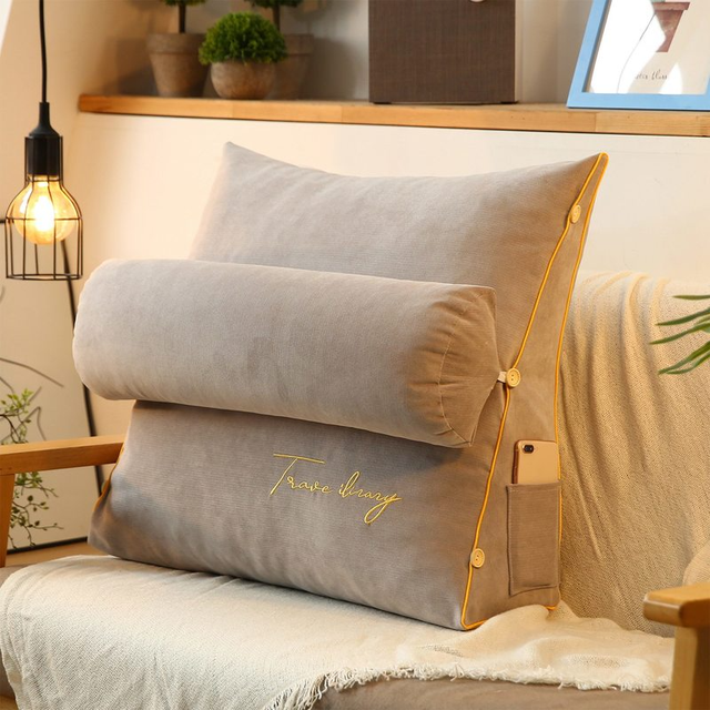 home & garden : Leeskussen Driehoekig Rugleuning Marineblauw - Ergonomisch & Comfortabel voor Bed/Bank in Lichtgrijs van Pantino