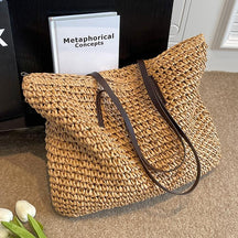 bags : Strandtas Beige - Straw Bag - Boheemse Zomer Handgemaakte in Bruin van Pantino