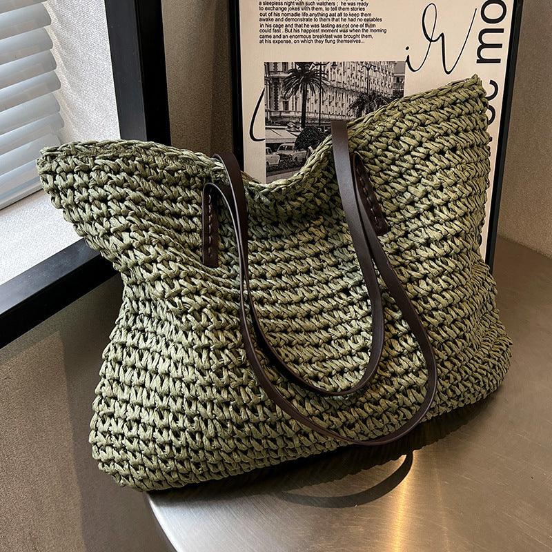 bags : Strandtas Beige - Straw Bag - Boheemse Zomer Handgemaakte in Groen (7 stuks beschikbaar) van Pantino