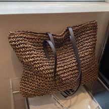 bags : Strandtas Beige - Straw Bag - Boheemse Zomer Handgemaakte in Donkerbruin van Pantino