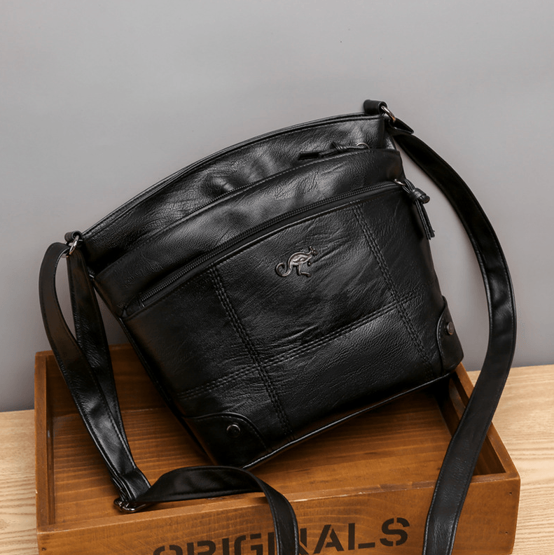 bags : Schoudertas Dames Bruin - Vintage Leren - Crossbody Stijl in Zwart van Pantino